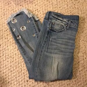 Cool Silver Grommet Frayed Jeans